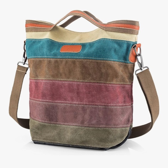 Handbags - 🆕 Canvas Handbag Multi-Color Striped Lattice Cross Body Shoulder Purse Bag Tote